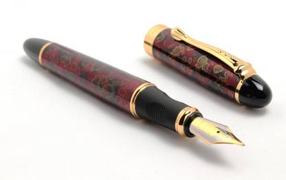 Ledos Jinhao X450 Dark Red Gold Trim Medium Nib Fountain Pen