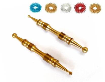 ACUPRESSURE Sujok Acupressure Probe Compact Brass Metal Diagnostic Jimmys Set of 2 + Sujok Rings Set of 5 Compact Jimmy Massager