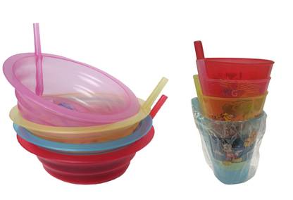 CSM Plastic Soup Bowl Set of 4 Multicolored Straw Bowls + 4 Straw Sipper