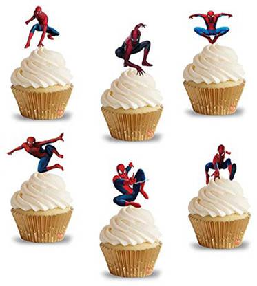 Party Propz Multicolor CUPCAKE TOPPER SET OF 14 PCS/ SPIDERMAN BIRTHDAY DECORATION/SPIDERMAN PARTY SUPPLIES