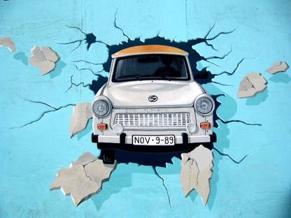 ravgar A Car Breaking Through The Wall 3D Wall Decor Canvas Painting Wall Art [12 x 16 inch] UnFramed Canvas 16 inch x 12 inch Painting