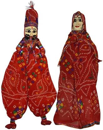 Pik Oops Pik Oops Handcrafted Colorful Wooden Face String Puppet Kathputli in Pair Decorative Showpiece  -  10 cm