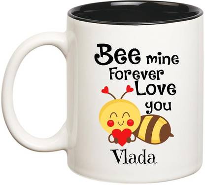 HUPPME Love You Vlada Bee mine Forever Inner Black Ceramic Coffee Mug