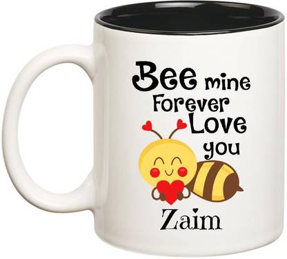 CHANAKYA Zaim Bee mine Forever Inner Black Love Name Coffee Ceramic Coffee Mug