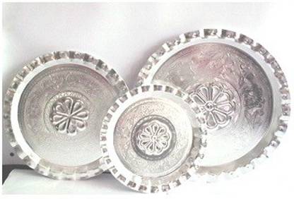 SMART SKILL WHITE METAL - POOJA THALI SET OF 3 Decorative Showpiece  -  23 cm