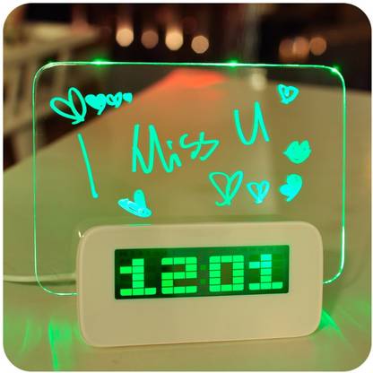XLNCPRO Digital Lightning Alarm clock with erasable message board and 4 usb port (Green light) Clock