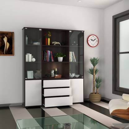 Urban Ladder Iwaki With Glass Door Engineered Wood Semi-Open Book Shelf