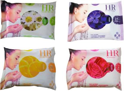 HR Refreshing Facial Wet Wipes 4 Flavours