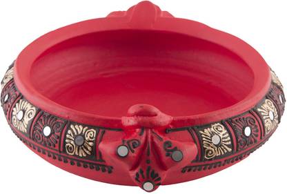 Shabana Art Potteries Handmade Earthenware Decorative Flower Pot / Uruli / Urli Small Size Decorative Showpiece  -  5 cm