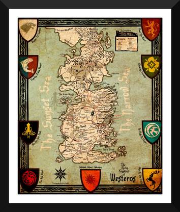 Seven Kingdoms Of Westeros Map - Game Of Thrones Collection - Premium Quality Framed Poster Paper Print