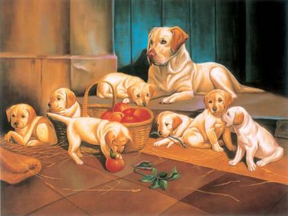 DIGITAL PAINTING WALL HD WALLPAPER ART PAPER DOG PUPPIES FAMILY ON 24X36 Photographic Paper
