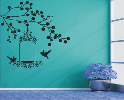 WALL GURU 79.59 cm Bird with tree black wall decal and sticker size(79*59)cm Self Adhesive Sticker
