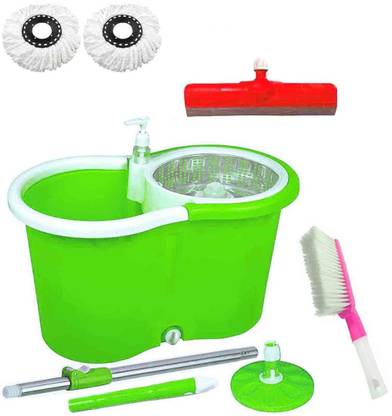 CREZON -DISPENSER MAGIC MOP WITH 2 REFILLS WITH FLOOR WIPER WITH PINK CARPET CLEANER (( RANDOM COLOR SEND BLUE, PINK,GREEN)) Mop Set, Floor Wiper, Cleaning Brush