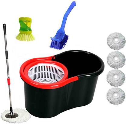 V-MOP CLASSIC BLACK DRY-378 Mop Set, Toilet Brush