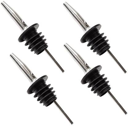 TALUKA Metal Bottle Pourers Set of 4 for use with oil and juice bottles in the kitchen. chrome finish and built-in breather tube for a professional look and functionality. Stainless Steel Bottle Stopper