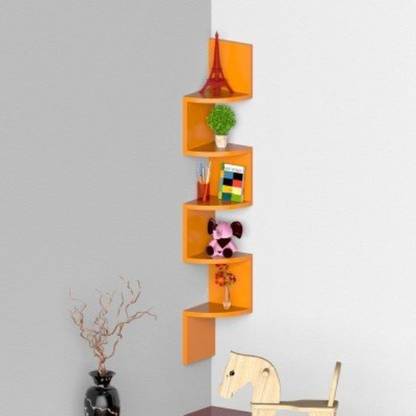 DECORASIA Orange Zigzag Corner MDF (Medium Density Fiber) Wall Shelf