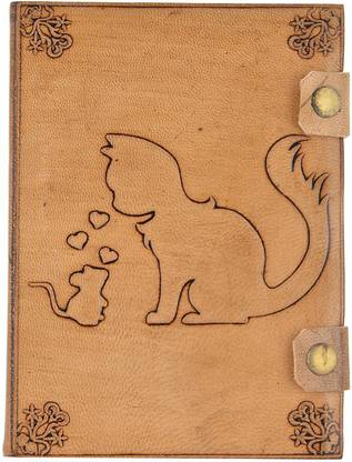 Hare Krishna Handicrafts Loving Cat emboss handicraft leather diary journal Regular Diary Unruled 144 Pages