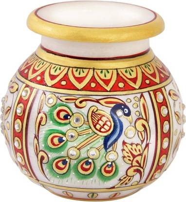 HANDICRAFTS PARADISE Marble Flower Vase With Peacock Painted 