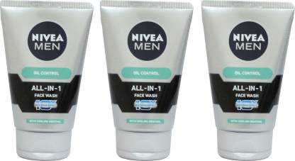 NIVEA All-in-1 Oil Control  With Cooling Menthol Combo (100 g*3) Face Wash