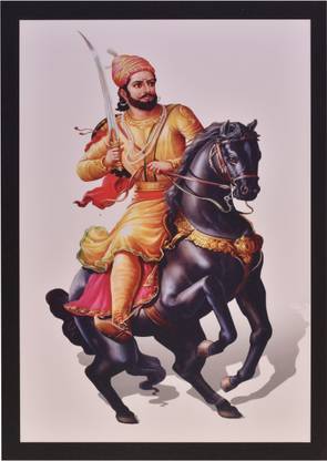 Sparkle Print Photo Of Shivaji Maharaj On Horse Without Frame (20 X 28 Inches) Fine Art Print
