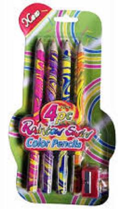 RIANZ 4Pc Rainbow Swirl Color Pencil With Sharpener For Kids (Pack of 4) Pencil