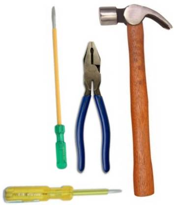 Gauba Traders Home Useful Combo - Hammer + Combination Plier + Screw driver + Line Tester Hand Tool Kit