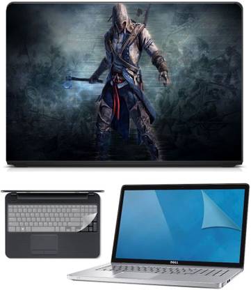 FineArts 3in1 Combo of Premium Quality, HD, UV Printed, Laminated, Protected, Bubble Free, Scratchproof, Washable, Easy to Install Laptop Skin/Sticker/Vinyl/Cover for 15.6 inches on 3M Vinyl with Screen Guard and Key Protector (Assassins) Combo Set