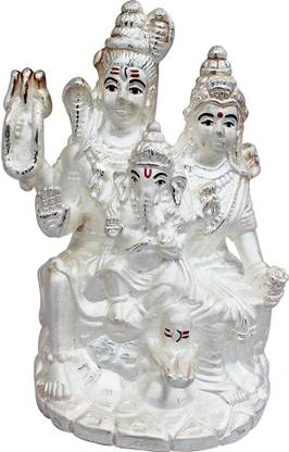 Bhargava Gems 99.9 Silver God Shiva With Parwati And Ganesha Idol Decorative Showpiece  -  11 cm