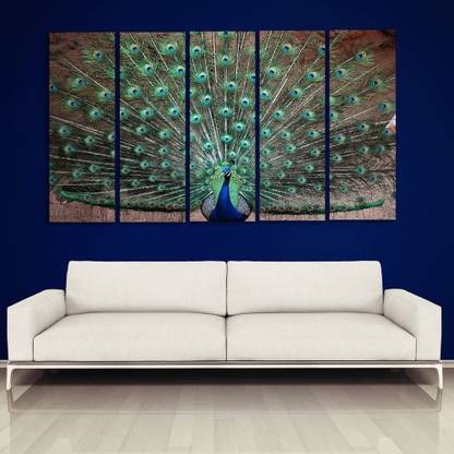Hazzelnut Multiple Frames | BEAUTIFUL PEACOCK WOODEN FRAMED ART PANELS | | 7MM BOARD READY TO HANG | Digital Wall Painting (148cm x 76cm) Ink 30 inch x 50 inch Painting
