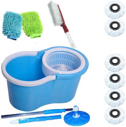 CREZON Classic Best Mop with 6 microfibers with 2 cleaning gloves with carpet cleaner Mop Set, Cleaning Brush, Glove
