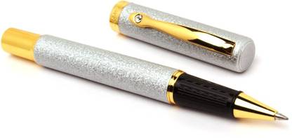 Ledos JEWEL DESIGNER MARBLED SILVER WITH GOLDEN TRIMS NEW Roller Ball Pen