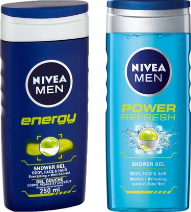 NIVEA MEN'S ENERGY SHOWER GEL 250ml + MEN'S POWER REFRESH SHOWER GEL 250ml
