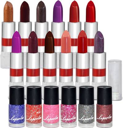 adbeni Stylish 12 Color Lipstick & 6 Color Nail Paint Beauty Combo Makeup Sets