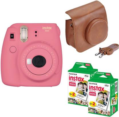 FUJIFILM Mini 9 Flamingo Pink with Brown case 40 Shots Instant Camera