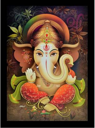 Sparkle Print Of Lucky Ganesha Without Frame (20 X 28 Inches) Fine Art Print