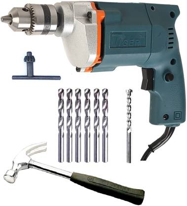 TIGER 10mm Drill Machine With 6 HSS Bits, 1 Masonry Drill Bit And 1 Hammer Power & Hand Tool Kit