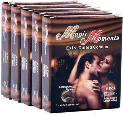 Magic Moments Chocolate flavoured Extra Dotted Condom,Combo of 5(Pack of 3) Condom