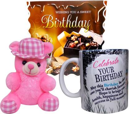 Siddhi Gifts birthday gifts for men for husband - Birthday Greeting Card, Soft Hat Teddy With Coffee Mug