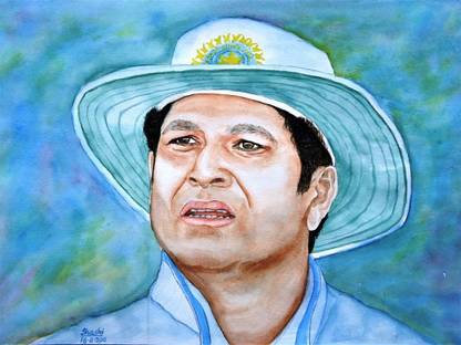 ravgar Indian Cricket Team - Sachin Tendulkar - God Of Cricket Canvas Painting Wall Art [12 x 16 inch] UnFramed Canvas 16 inch x 12 inch Painting