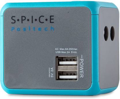 Spice Positech Grey & Blue Universal Travel Adapter Worldwide Adaptor