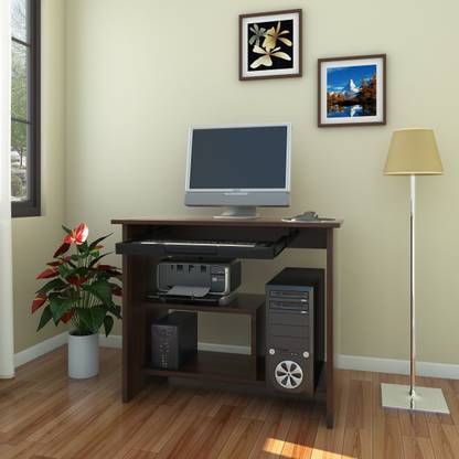 Debono Lucky Computer Table with ABS Keyboard tray and shelves for Printer Engineered Wood Computer Desk