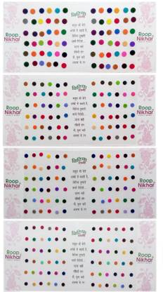 Roop Nikhar Bollywood Plain Colored Small Round Size Combo Bindi Stickers Plain Kumkum Indian Style Forehead Multicolor Bindis