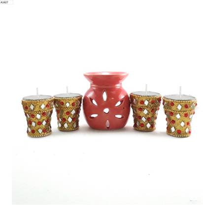LOF FLOWER Diffuser Aroma Defuzer set along with set of 4 Designer Decorative Long T-Light Candle Set