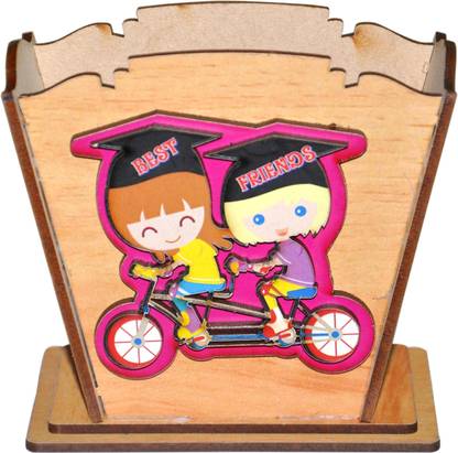 Global Gifts 1 Compartments Wooden Asorted Designs Wooden Pen Stand For Friends