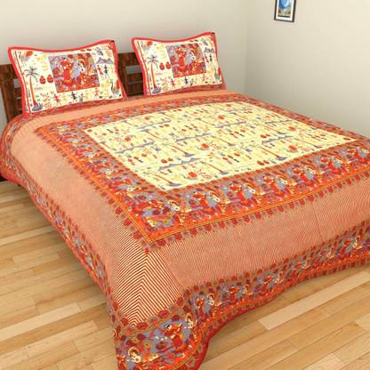 MayuriCotton Cotton Double 3D Printed Flat Bedsheet