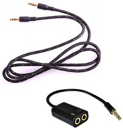 De-TechInn Headphone Splitter Accessory Combo for 3.5 Mm Thread Aux Cable With 3.5 Mm Small Wired Aux Audio Spilter Cable