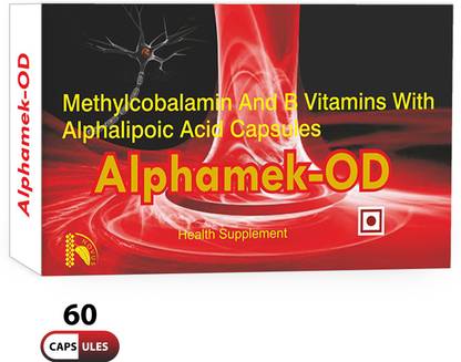 Alphamek-OD Vitamin B12 (Methylcobalamin 1500mcg) + ALA + Folic Acid Supplement | For Brain and Nervous Support (60 Capsules)