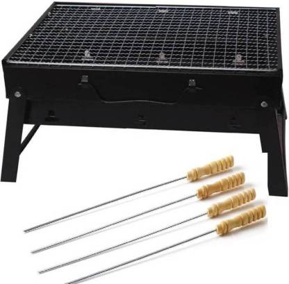 Sukot Outdoor Folding BBQ Charcoal Grill Picnic Barbeque Camping Barbecue + 4 Skewers Grill Kebab Needles Stick Fish Basket Grill