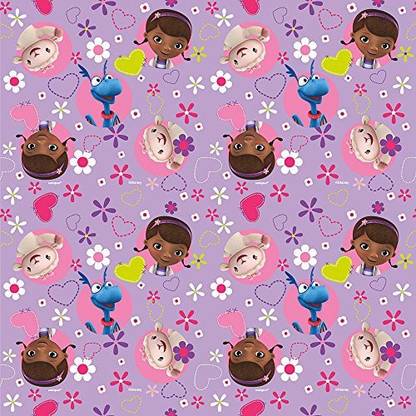 UNIQUE Doc Mcstuffins Purple Floral Gift Wrap Roll-5Ft
