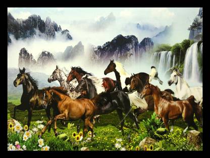 DKH seven running lucky horse Canvas 10 inch x 14 inch Painting